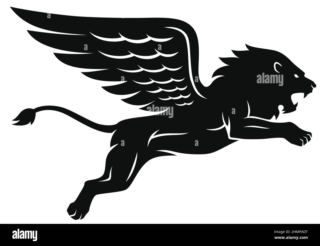 Silhouette of Winged Lion Jumping Up Stock Vector