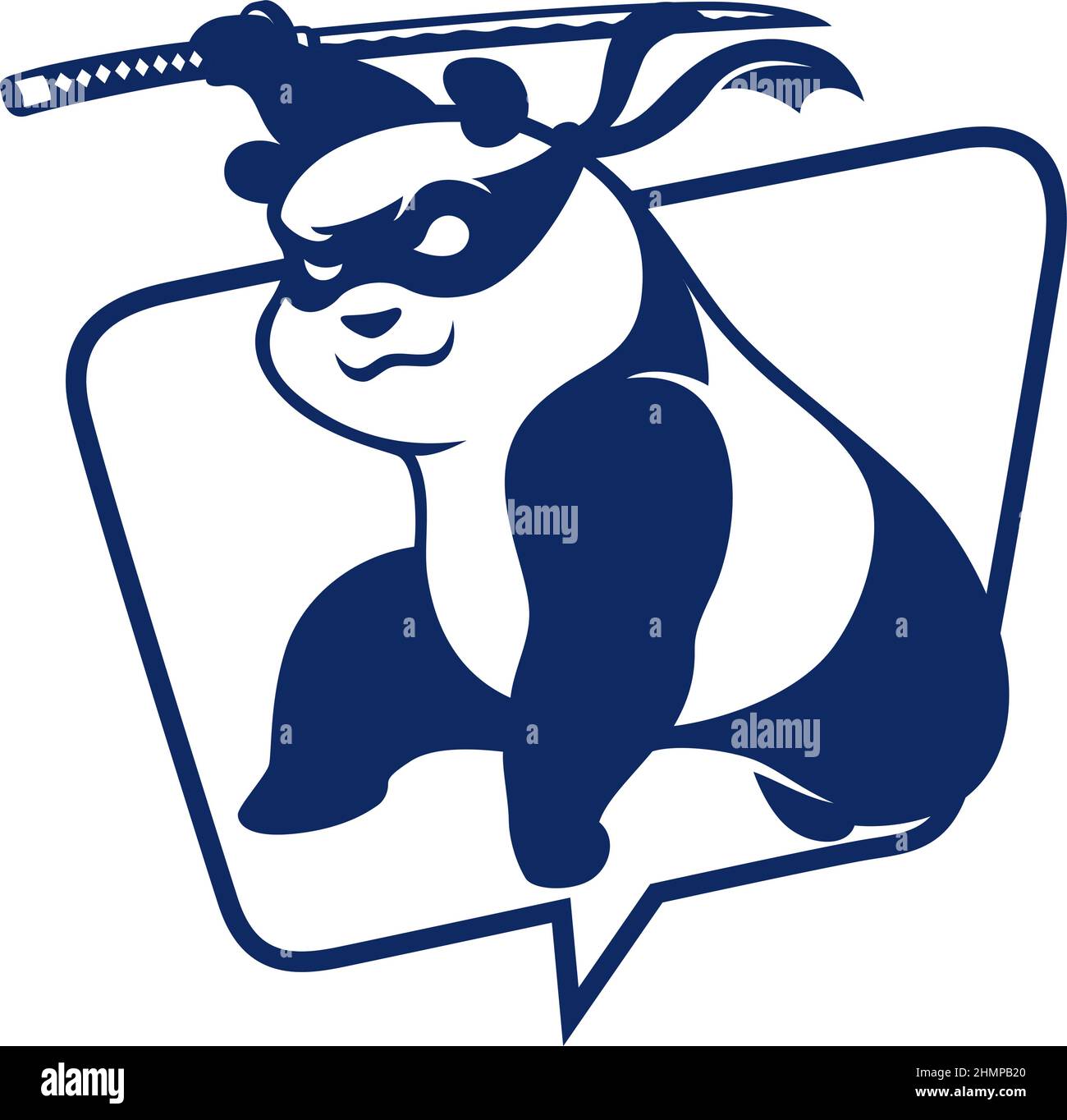 The Ninja Panda Pose with A Katana Sword and Bubble Chat in the background Stock Vector