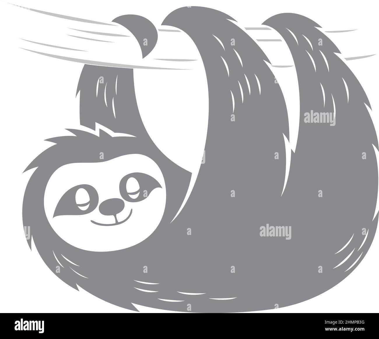 Simple cute sloth sleeping while hanging on the branch Stock Vector