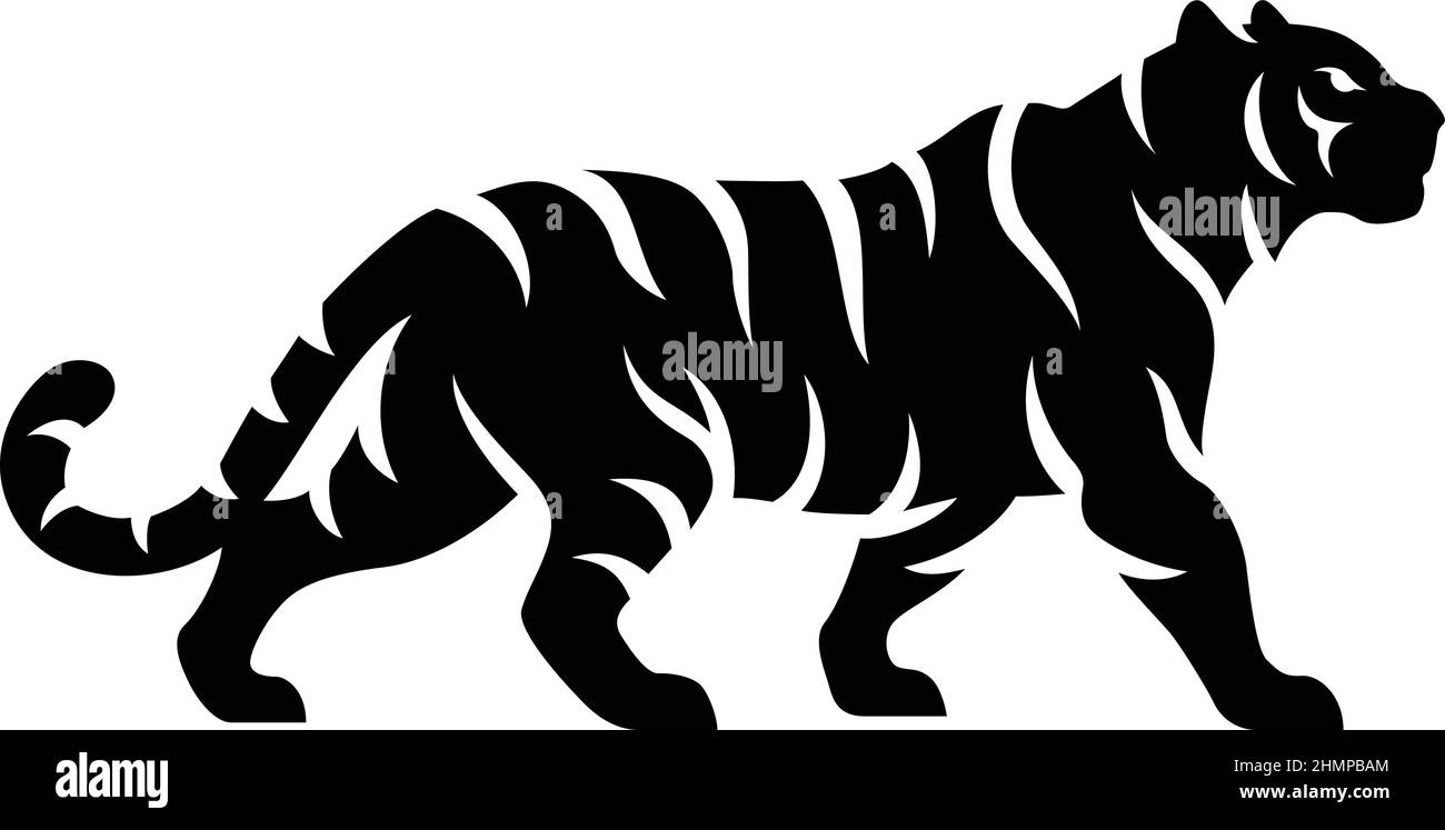 Simple Design of Silhouette of Tiger Walking Vector Stock Vector