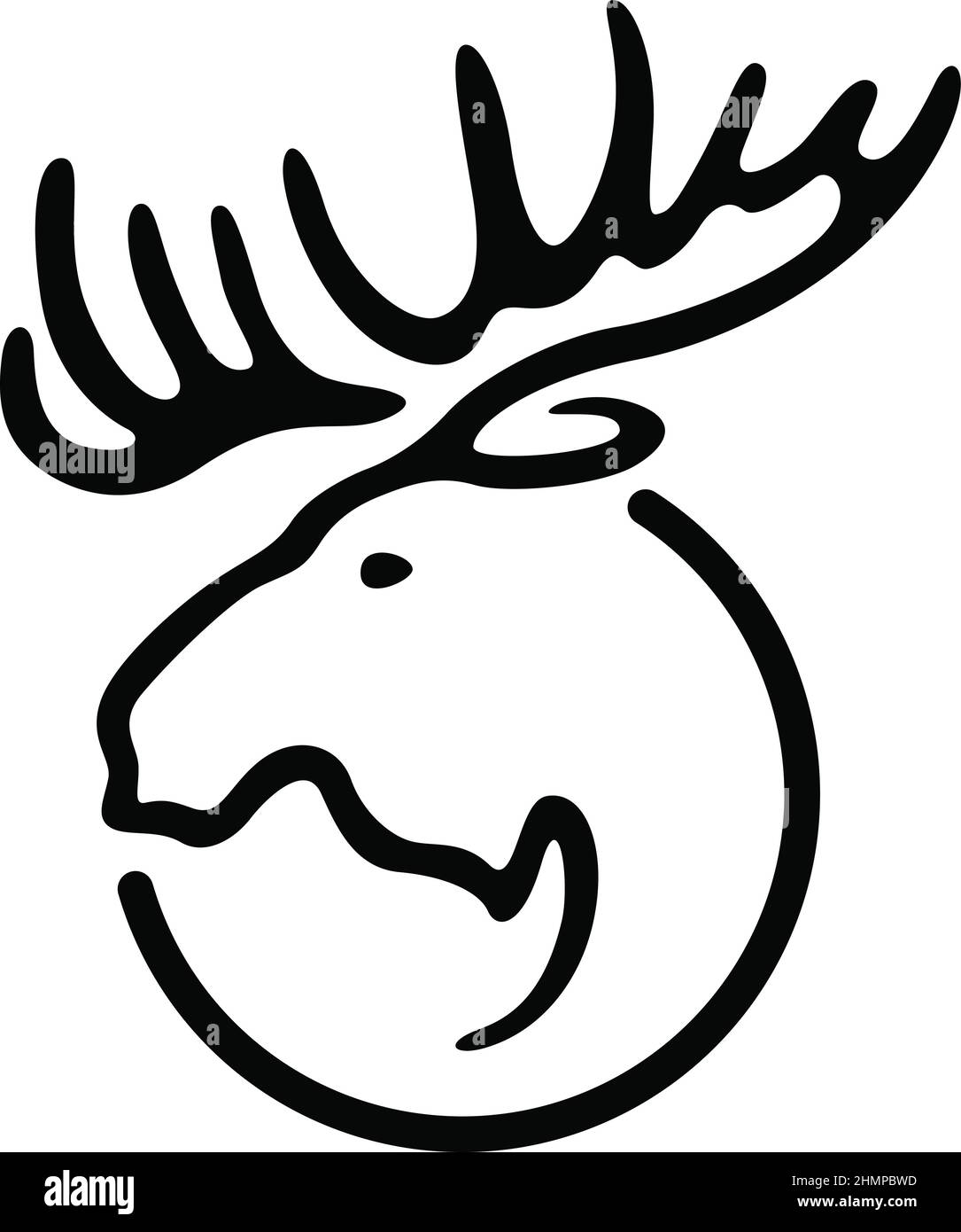 Head of Moose Line Art Logo Stock Vector