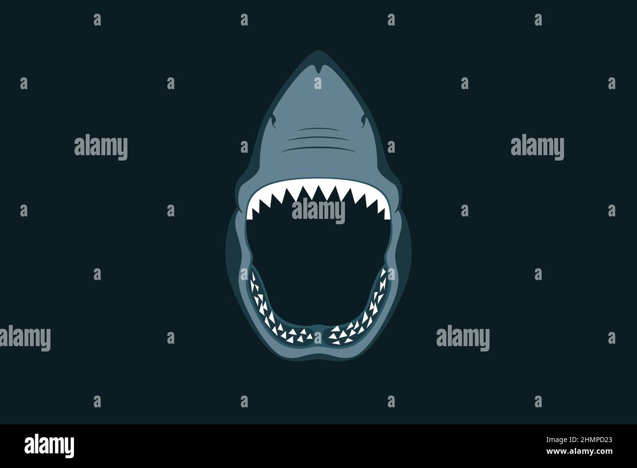 Jaw of Great White Shark from the Deep Dark Blue Stock Vector