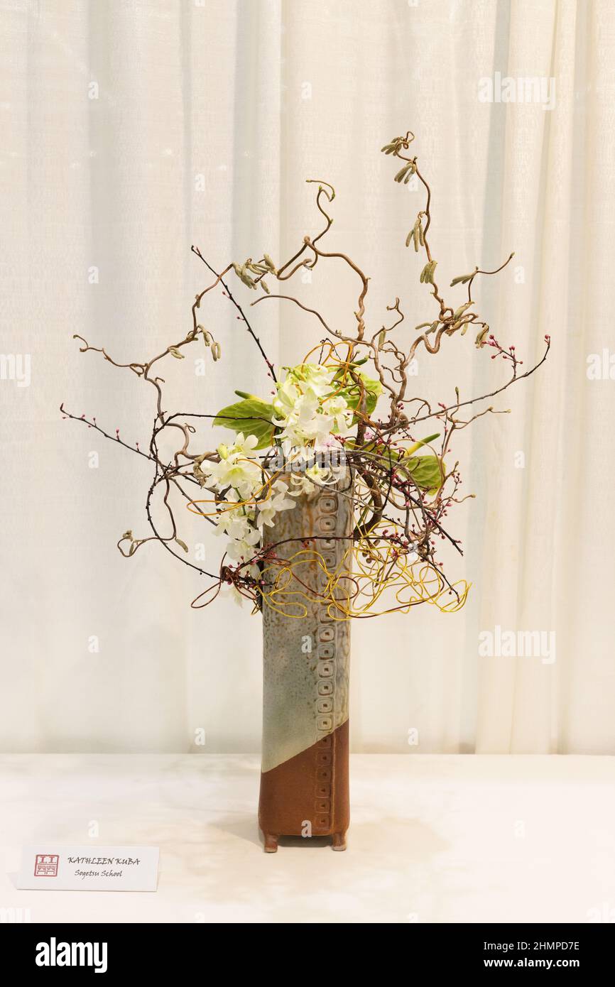Abstract Japanese style  Ikebana flower arrangement, Fresh