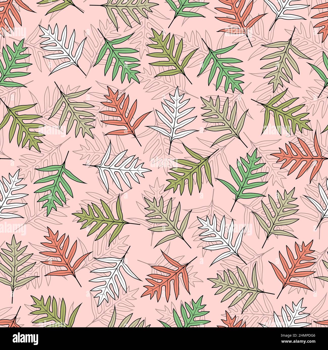 Elegant trendy ditsy floral vector seamless pattern design of exotic monarch fern leaves. Repeat texture foliate background for printing and textile Stock Vector