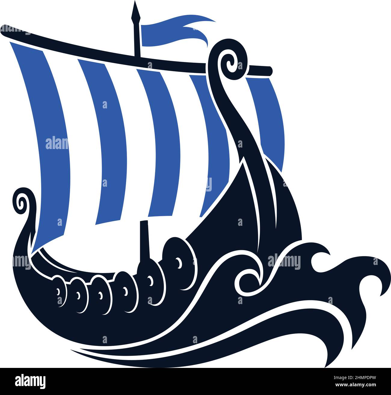 Viking Long boat surfing the Wave Stock Vector