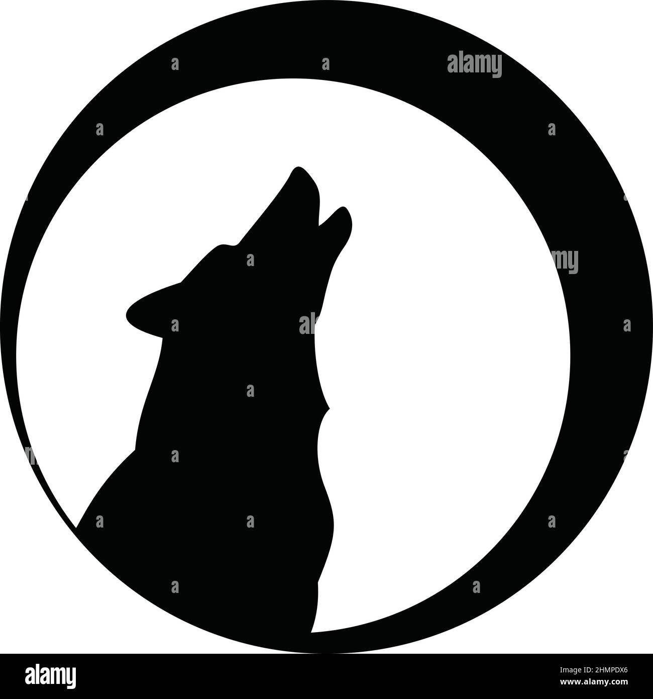 Howling Wolf Silhouette In the Moonlight Stock Vector