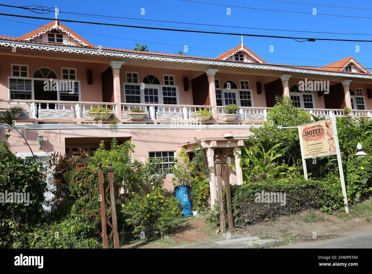Hotel Chez Marie Alish, Dauphin Street, Gros Islet, Saint Lucia, Windward Islands, Lesser Antilles, West Indies, Caribbean Sea Stock Photo