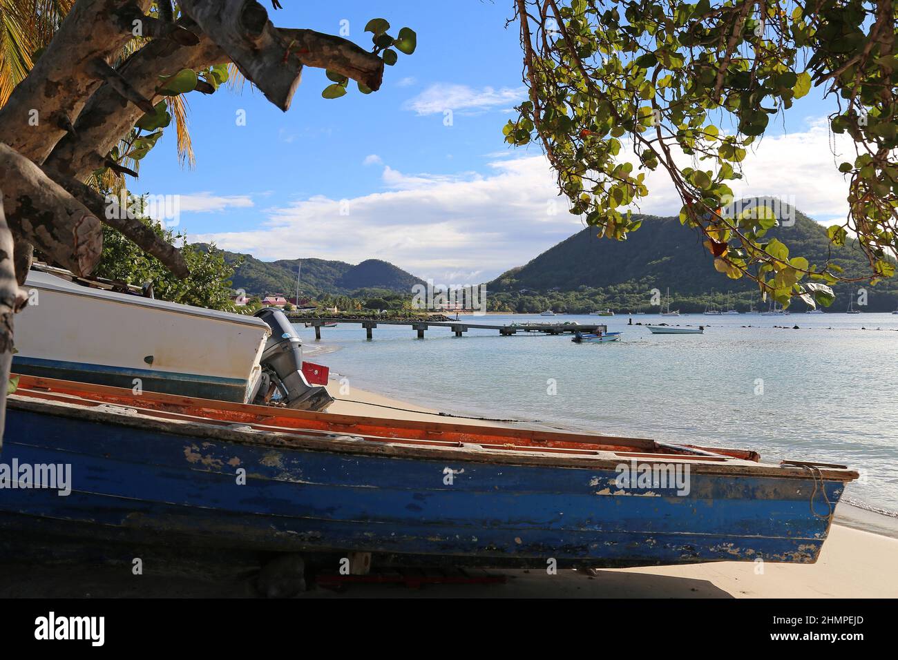 Gros Islet beach, with Mount Pimard beyond, Saint Lucia, Windward