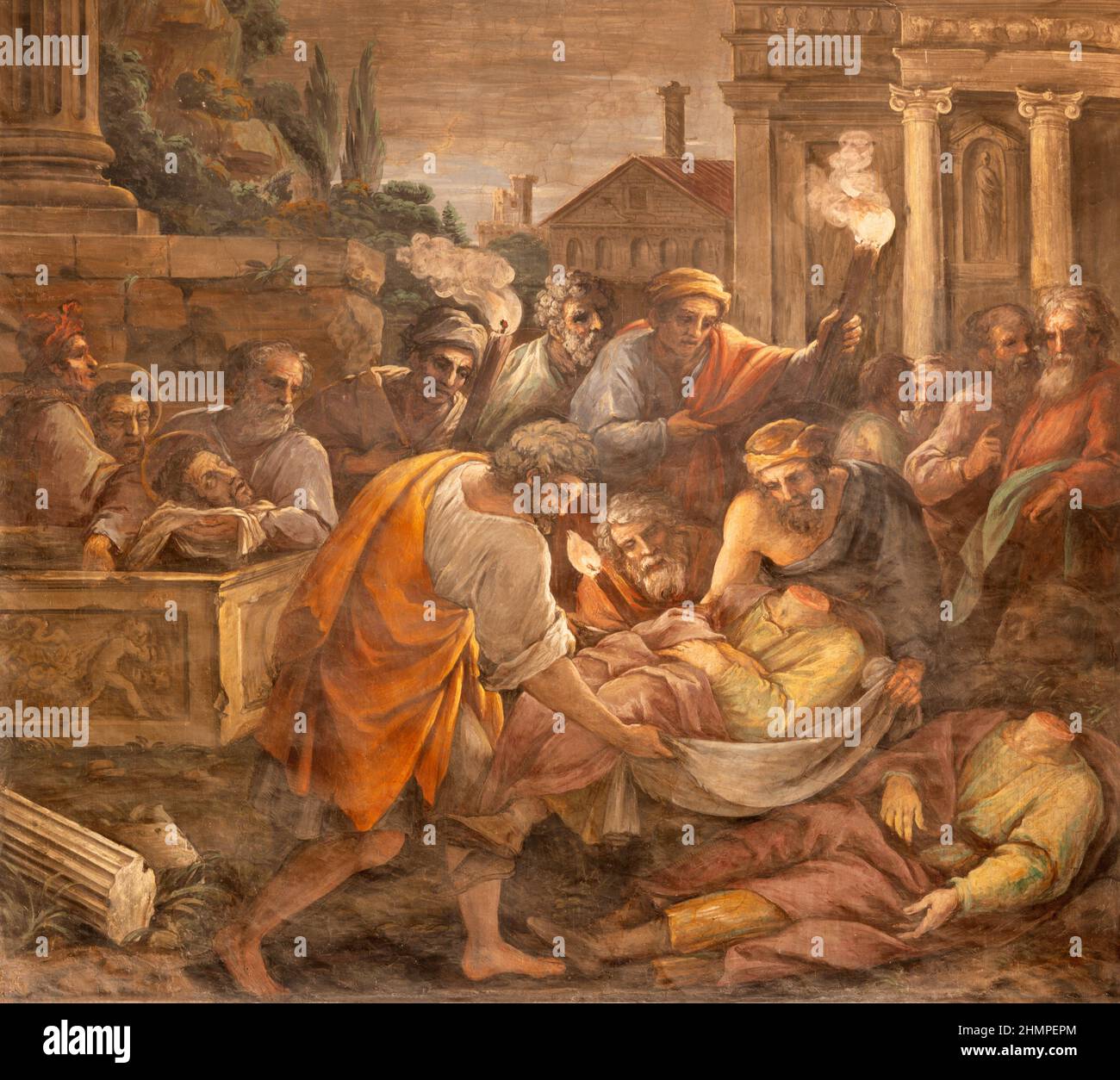 ROME, ITALY AUGUST 30, 2021 The fresco of martyrdom of St. Cosmas