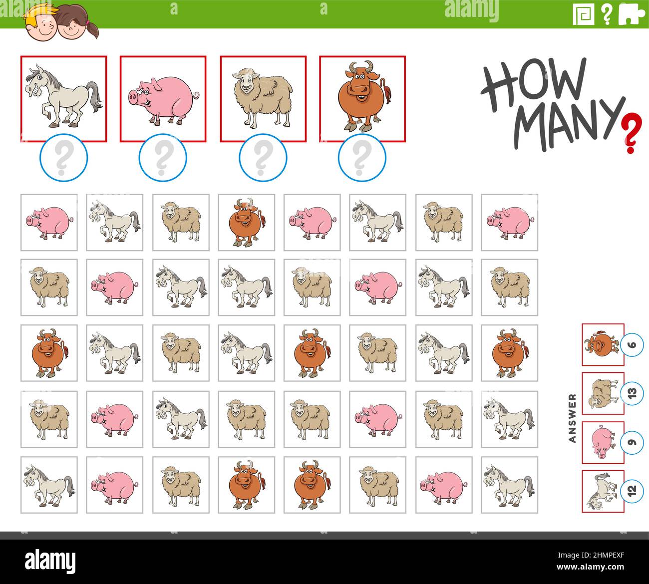 Illustration of educational counting game for children with cartoon ...
