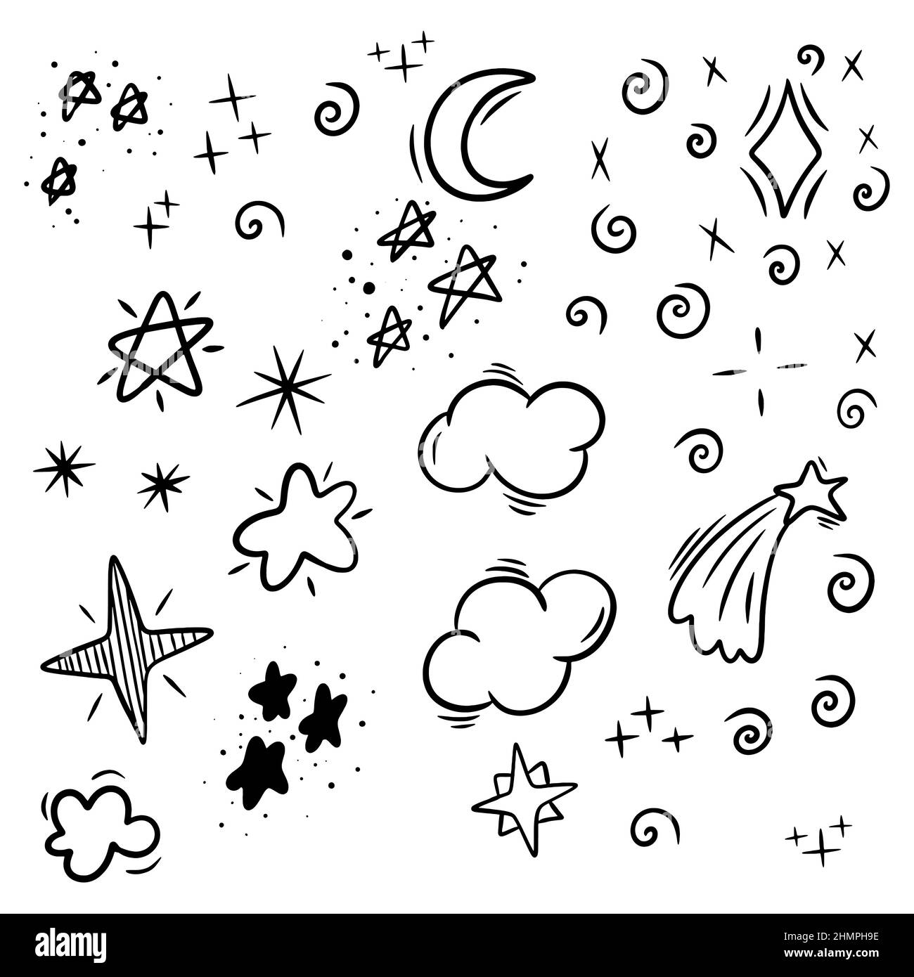 Night sky with stars doodle black set Stock Vector Image & Art Alamy