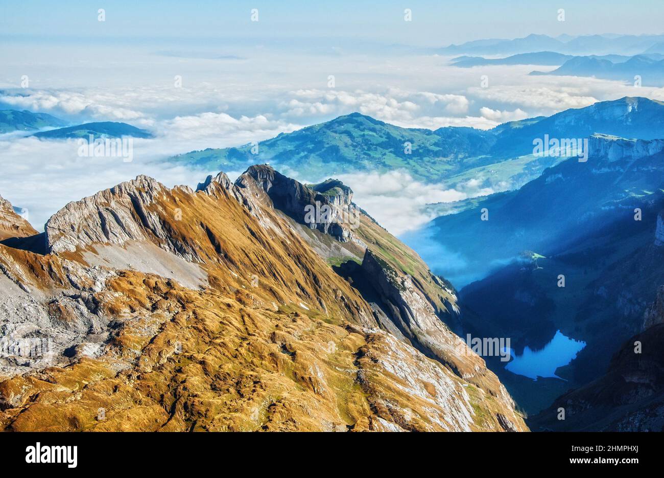 Mountain Landscape view from Mt Saentis in Appenzell Alps, Switzerland Stock Photo