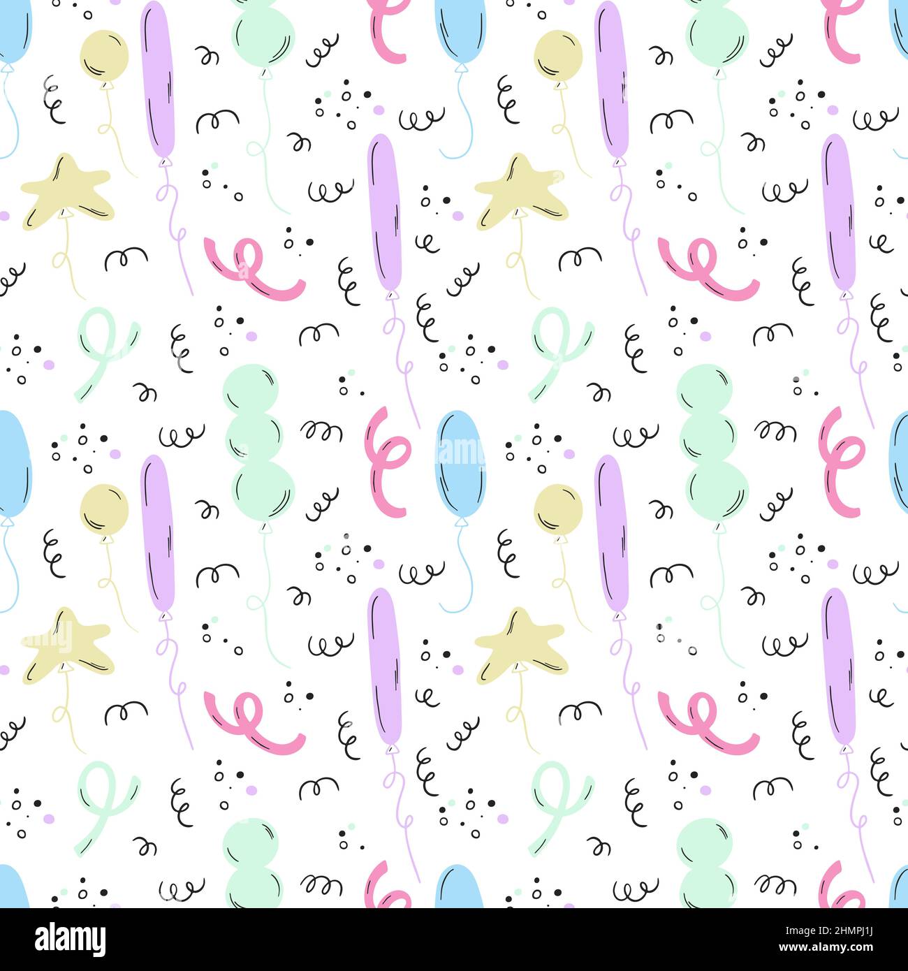 Doodle style balloon seamless pattern. Kid illustration. Stock Vector