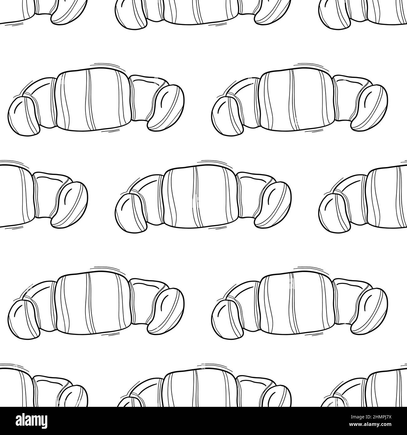 Bakery black doodle outline seamless pattern with pastry. Cakes, donuts ...