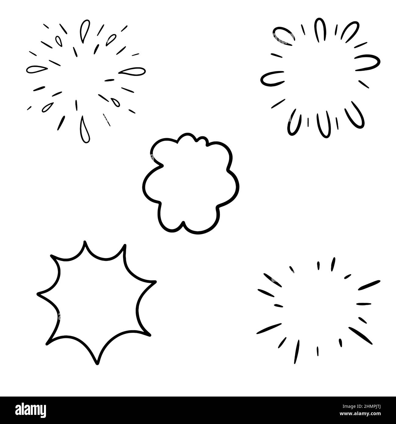 Doodle style bomb explosion set. Speech in bubbles. Stock Vector
