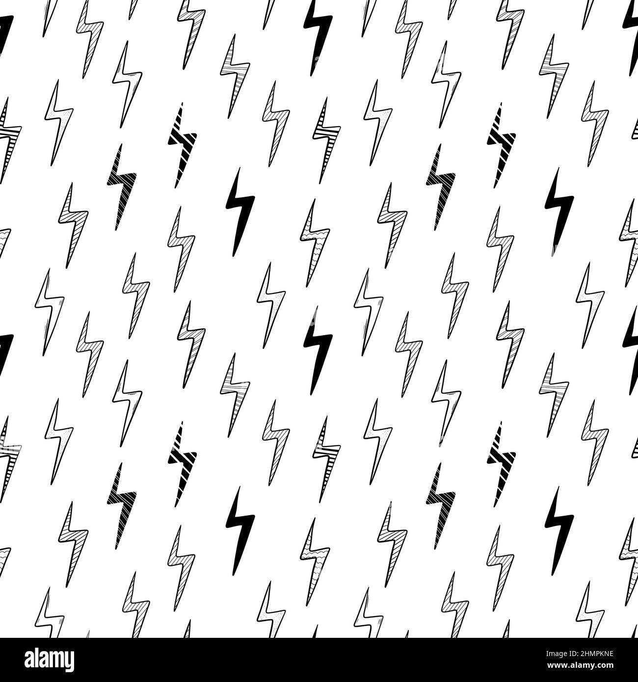 Hand drawn vector doodle electric lightning bolt symbol seamless pattern. Stock Vector