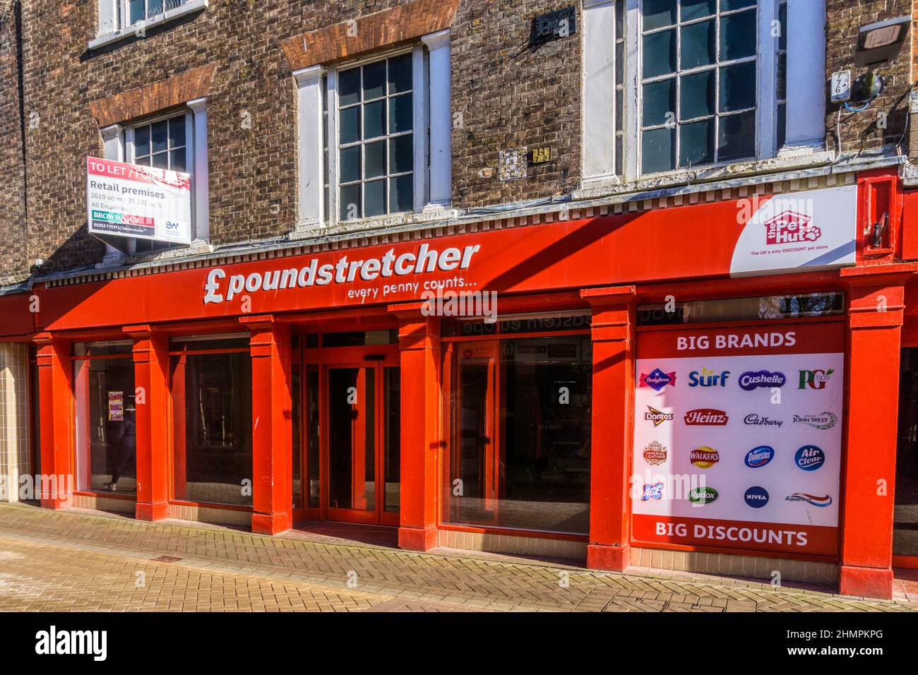Empty ex Poundstretcher premises for sale or to let, in King's Lynn High Street. Stock Photo