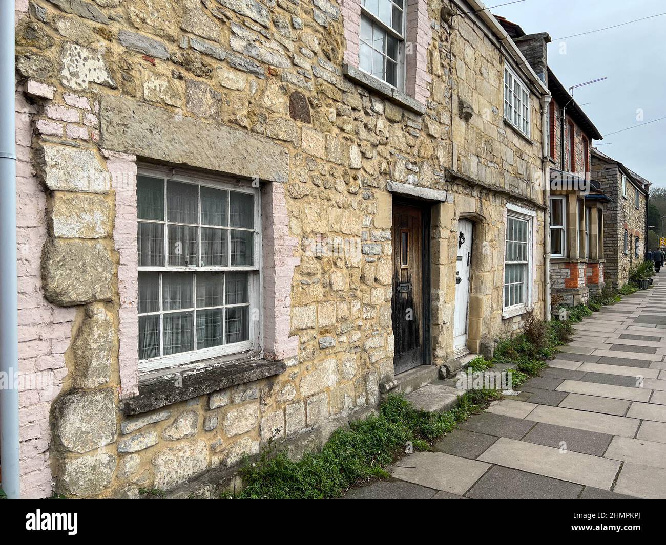Row of terraced houses in Glastonbury, in Somerset, UK Stock Photo