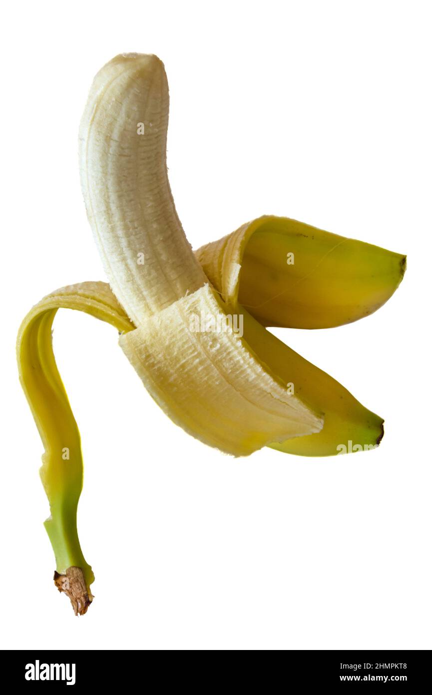 A cutout image of a peeled banana. Stock Photo