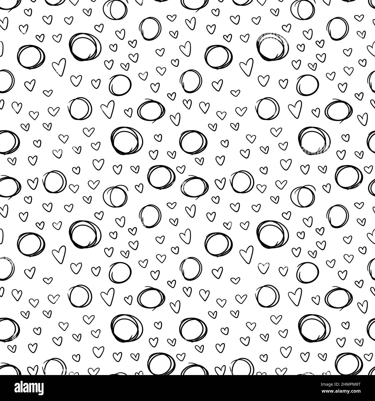 Abstract doodle seamless pattern on white background with hearts and ...