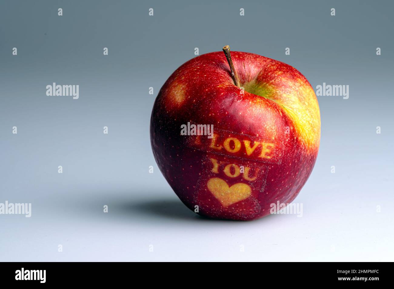I love You apple with heart. Valentines days gift. Stock Photo
