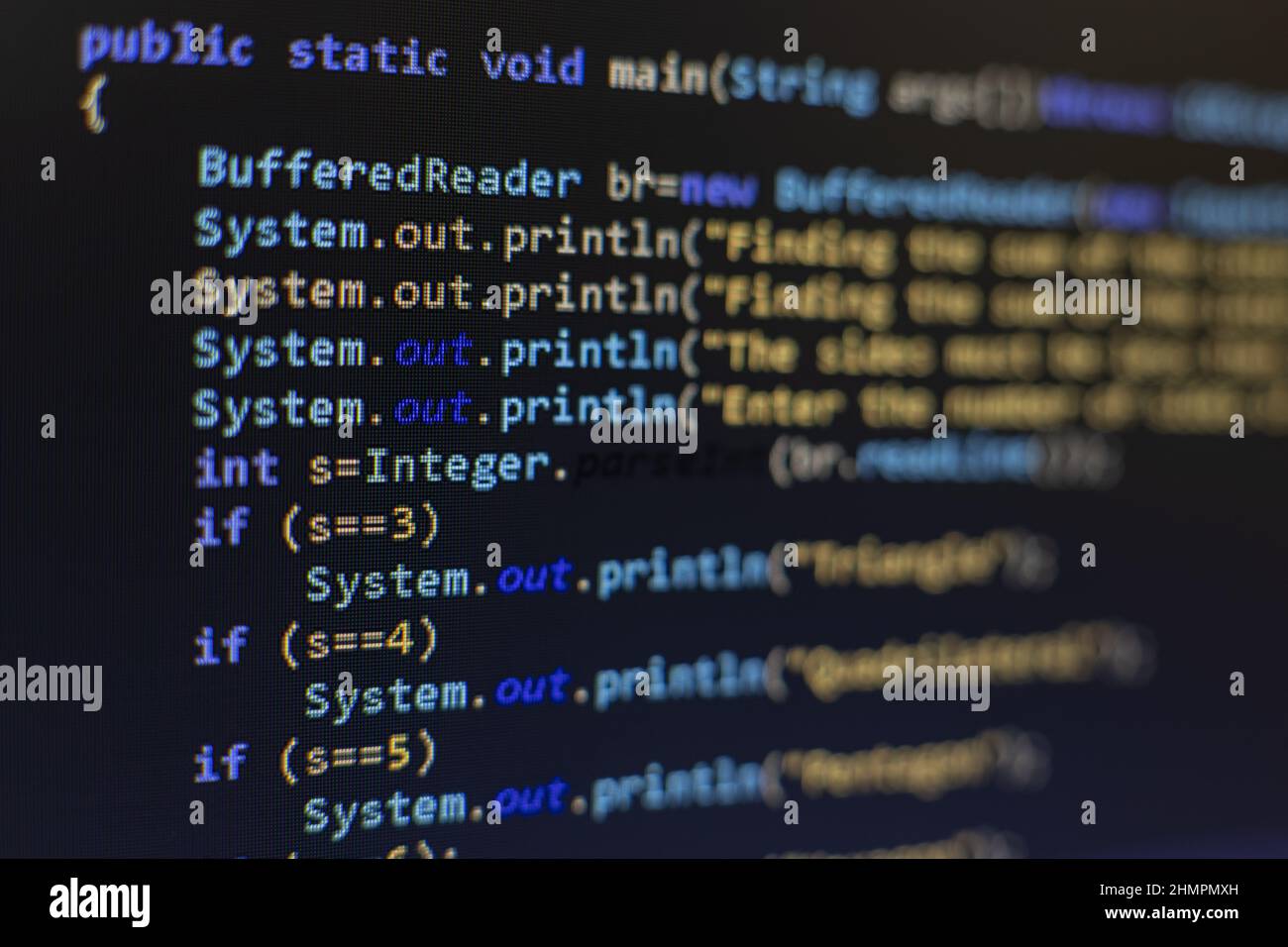 Programming code on a screen. Stock Photo