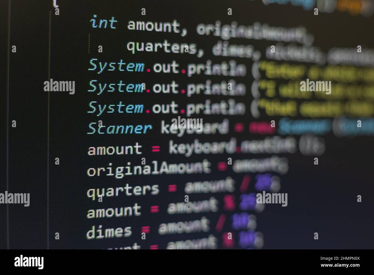 Programming code on a screen. Stock Photo