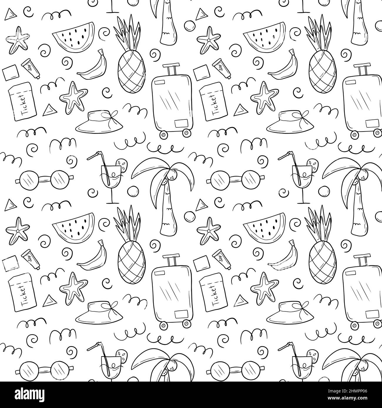 Doodle sketch style hand drawn set of travel summer vacation elements ...