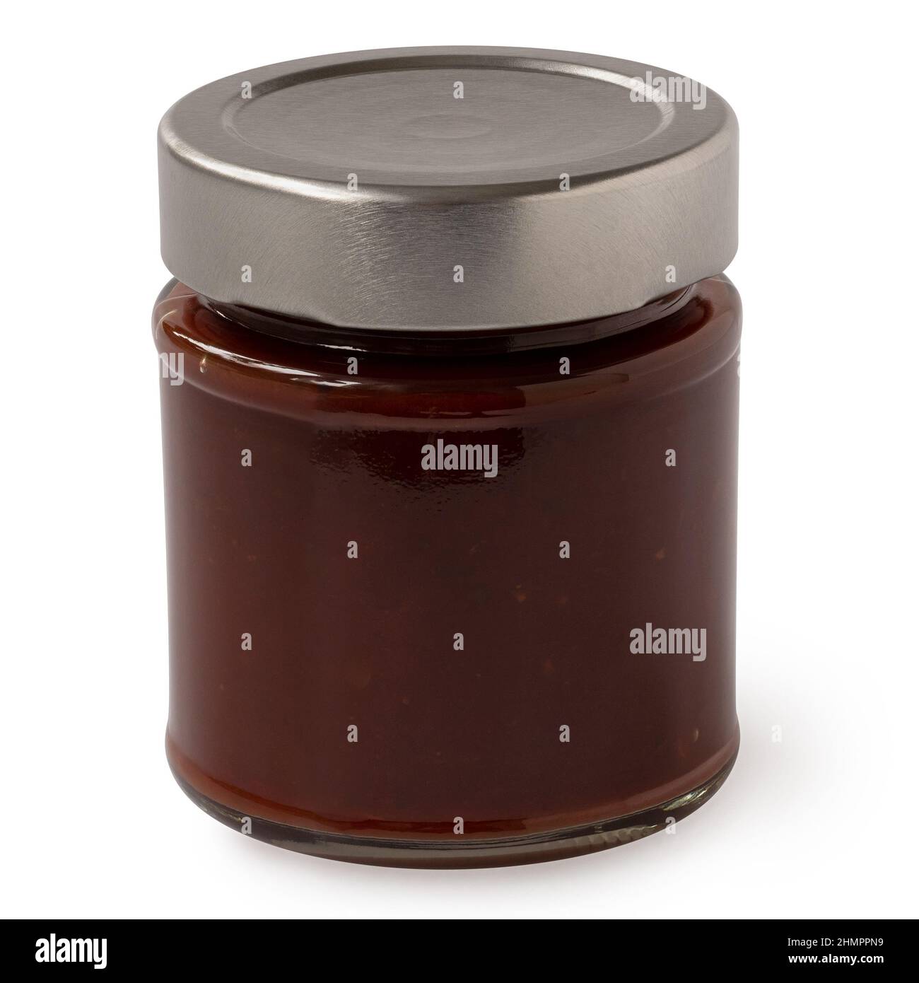 Barbecue sauce in a jar isolated on white Stock Photo Alamy