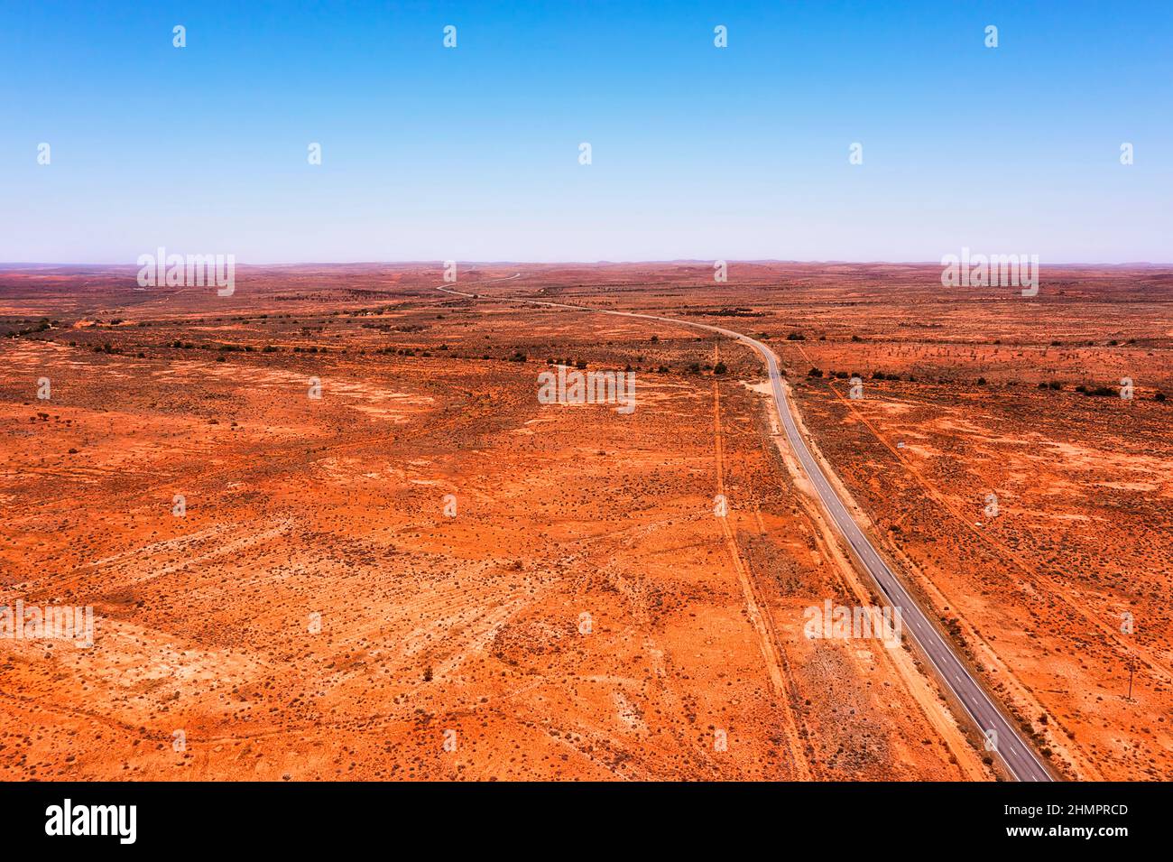 Barrier highway off Broken hill to Adelaide in hill ranges of Australian outback - aerial landscape. Stock Photo