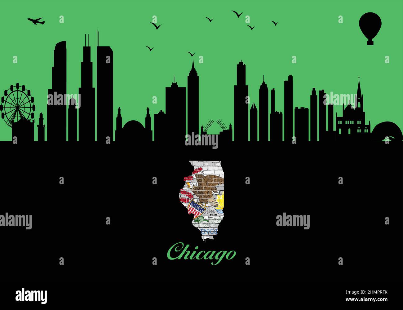 Chicago city skyline silhouette - illustration, Town in blue background ...