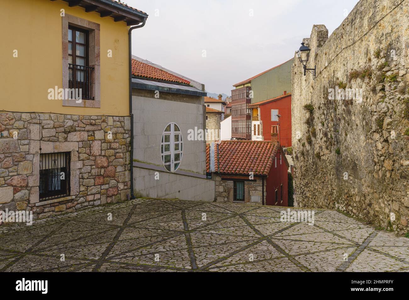 Streets and buildings of the tourist town of Llanes, in Asturias, Spain.  Stock Photo