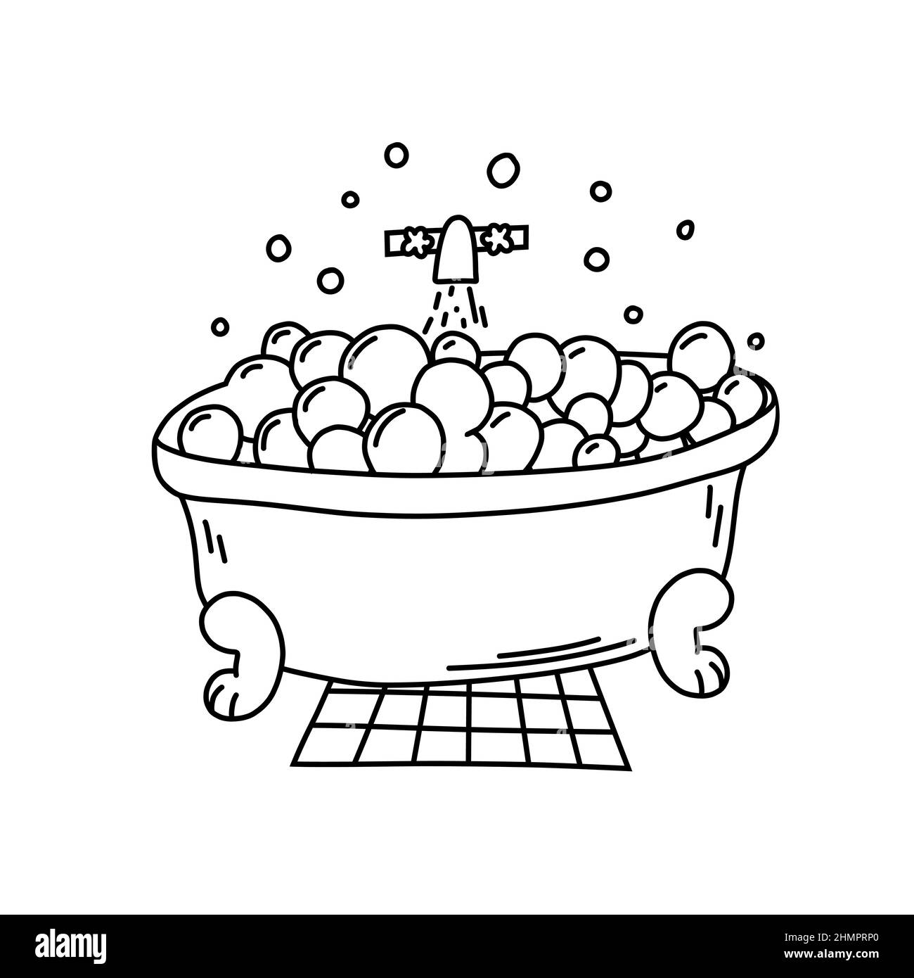Hand drawn vector illustration of bathtub icon in doodle style. Cute illustration of bath element on white background Stock Vector
