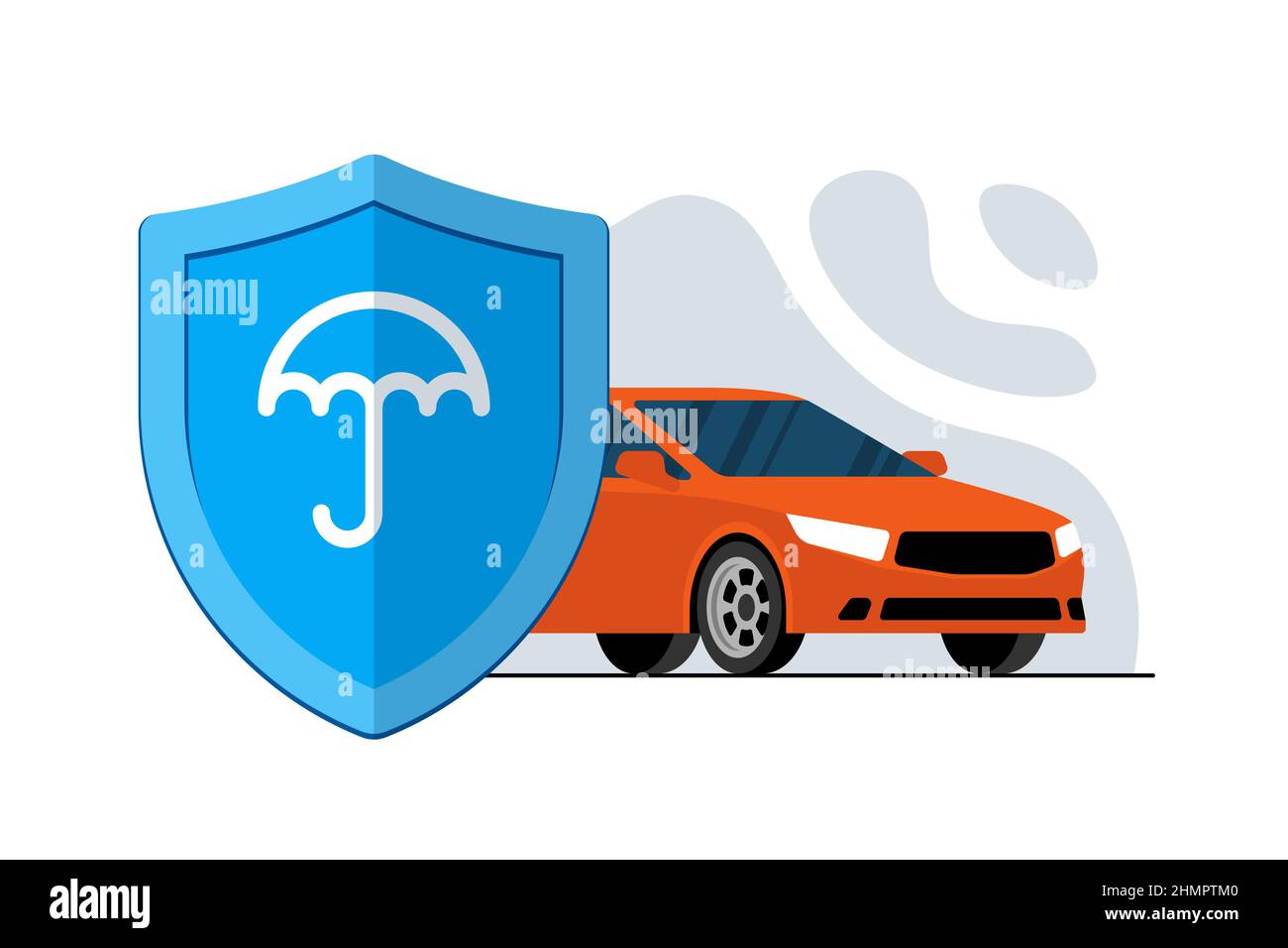 Car insurance or security banner concept. Umbrella on blue shield sign with automobile. Transport protection and safety advertising design. Auto vehicle guard service vector eps illustration Stock Vector