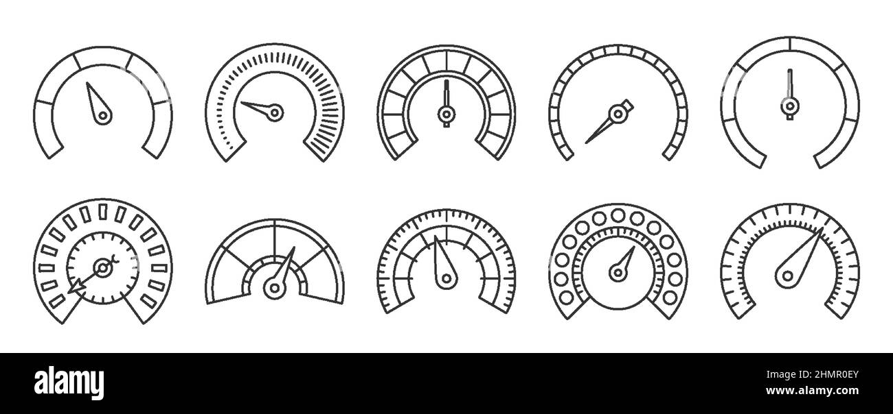 Speedometer scale interface speed black line set. Transport dashboard ...