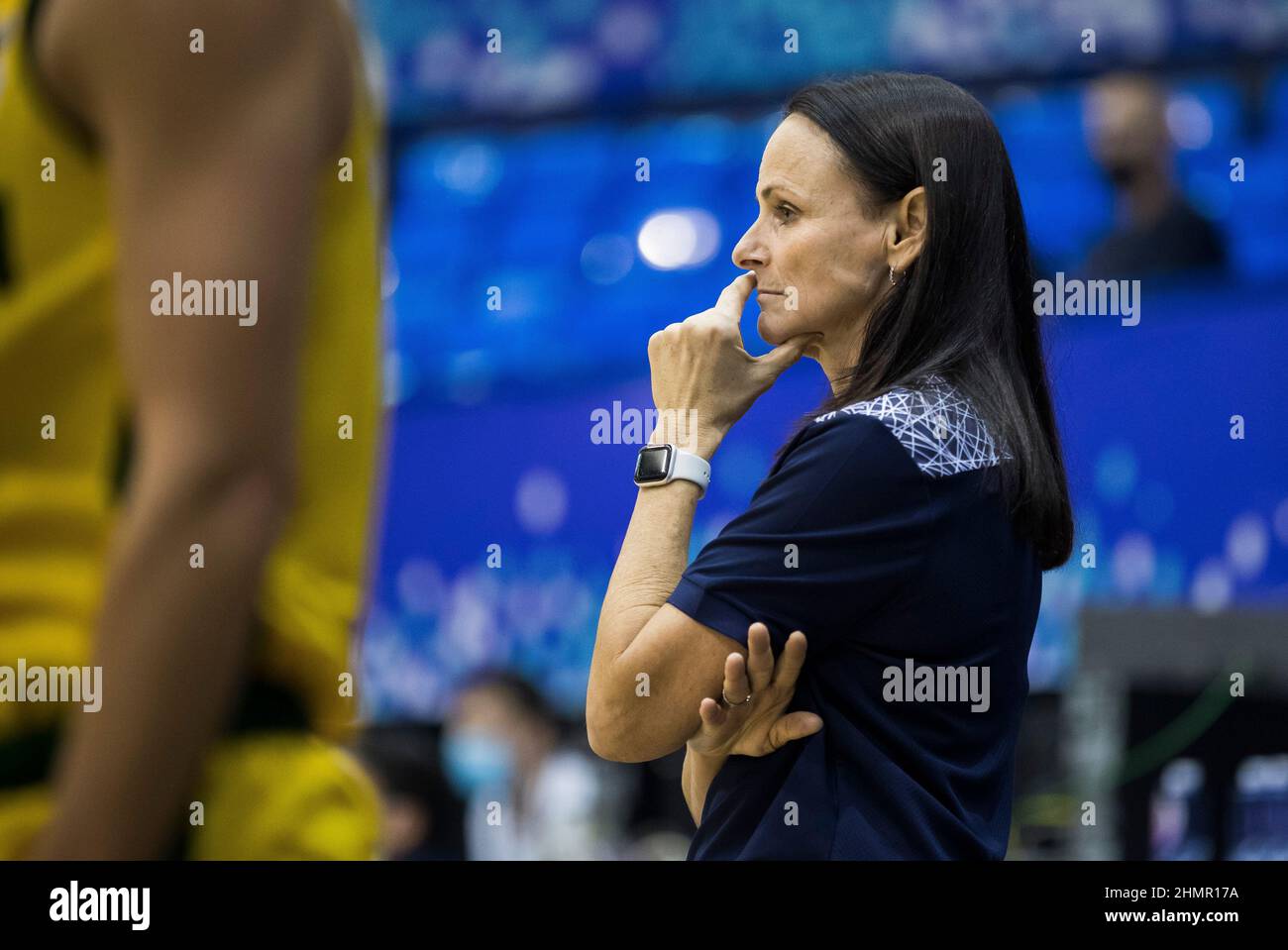 Belgrade, Serbia, 10th February 2022. Head Coach Sandy Brondello of Australia watches her players during the FIBA Women's Basketball World Cup Qualifying Tournament match between Australia v Brazil in Belgrade, Serbia. February 10, 2022. Credit: Nikola Krstic/Alamy Stock Photo