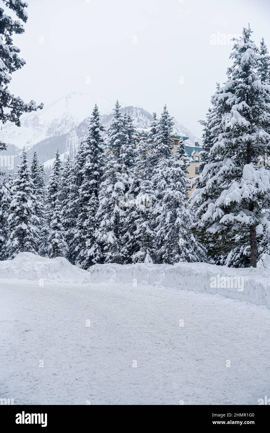 Lake Louise in Banff Park in winter time, Alberta, Canada Stock Photo ...