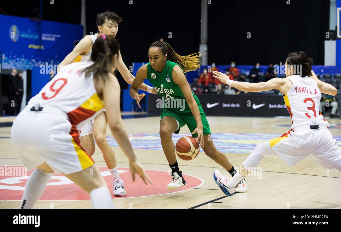 Belgrade, Serbia, 10th February 2022. Oderah Chidom of Nigeria in action during the FIBA Women's Basketball World Cup Qualifying Tournament match between China v Nigeria in Belgrade, Serbia. February 10, 2022. Credit: Nikola Krstic/Alamy Stock Photo