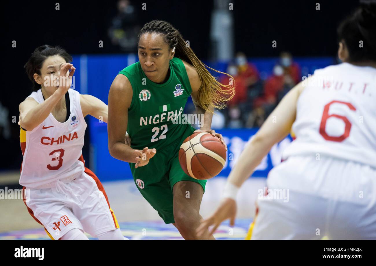 Belgrade, Serbia, 10th February 2022. Oderah Chidom of Nigeria in action during the FIBA Women's Basketball World Cup Qualifying Tournament match between China v Nigeria in Belgrade, Serbia. February 10, 2022. Credit: Nikola Krstic/Alamy Stock Photo
