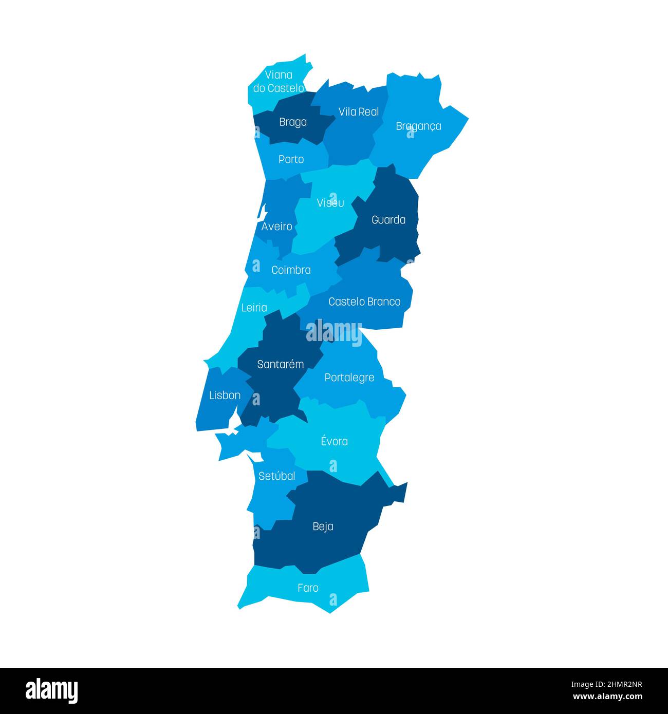 Portugal - administrative map of districts Stock Vector