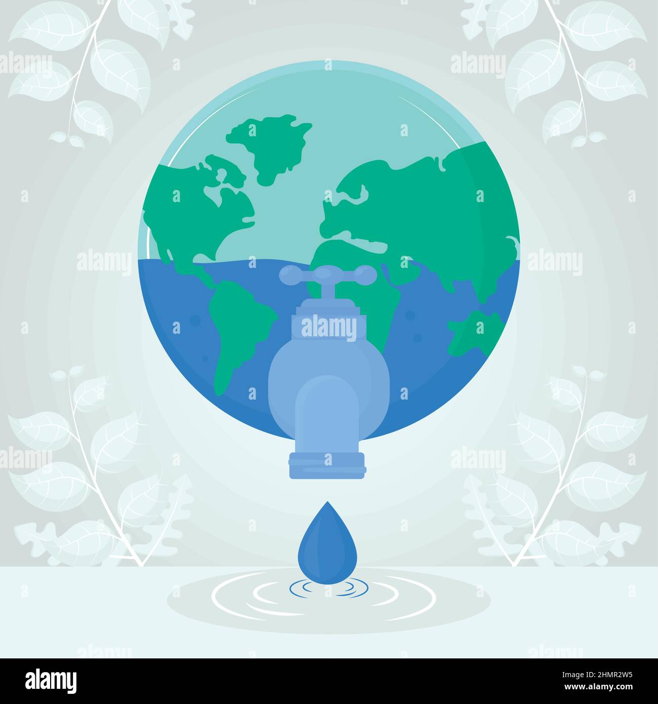 water day design with earth planet and water faucet Stock Vector Image ...