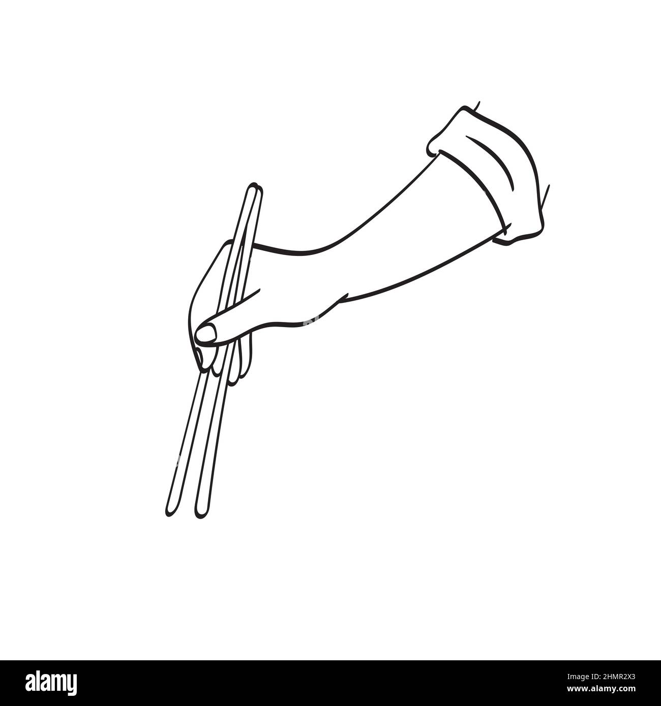 closeup hand holding chopsticks illustration vector hand drawn isolated