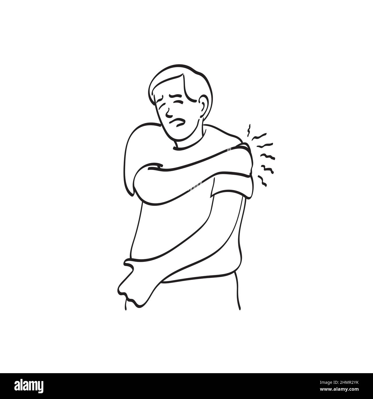 man has a pain in his arm illustration vector hand drawn isolated on