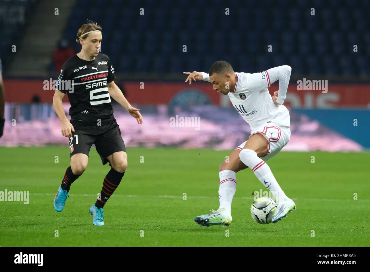 Paris, Seine Saint Denis, France. 11th Feb, 2022. KYLIAN MBAPPE Forward of  PSG in action during the French championship soccer, Ligue 1 Uber Eats,  between Paris Saint Germain and Rennes FC at