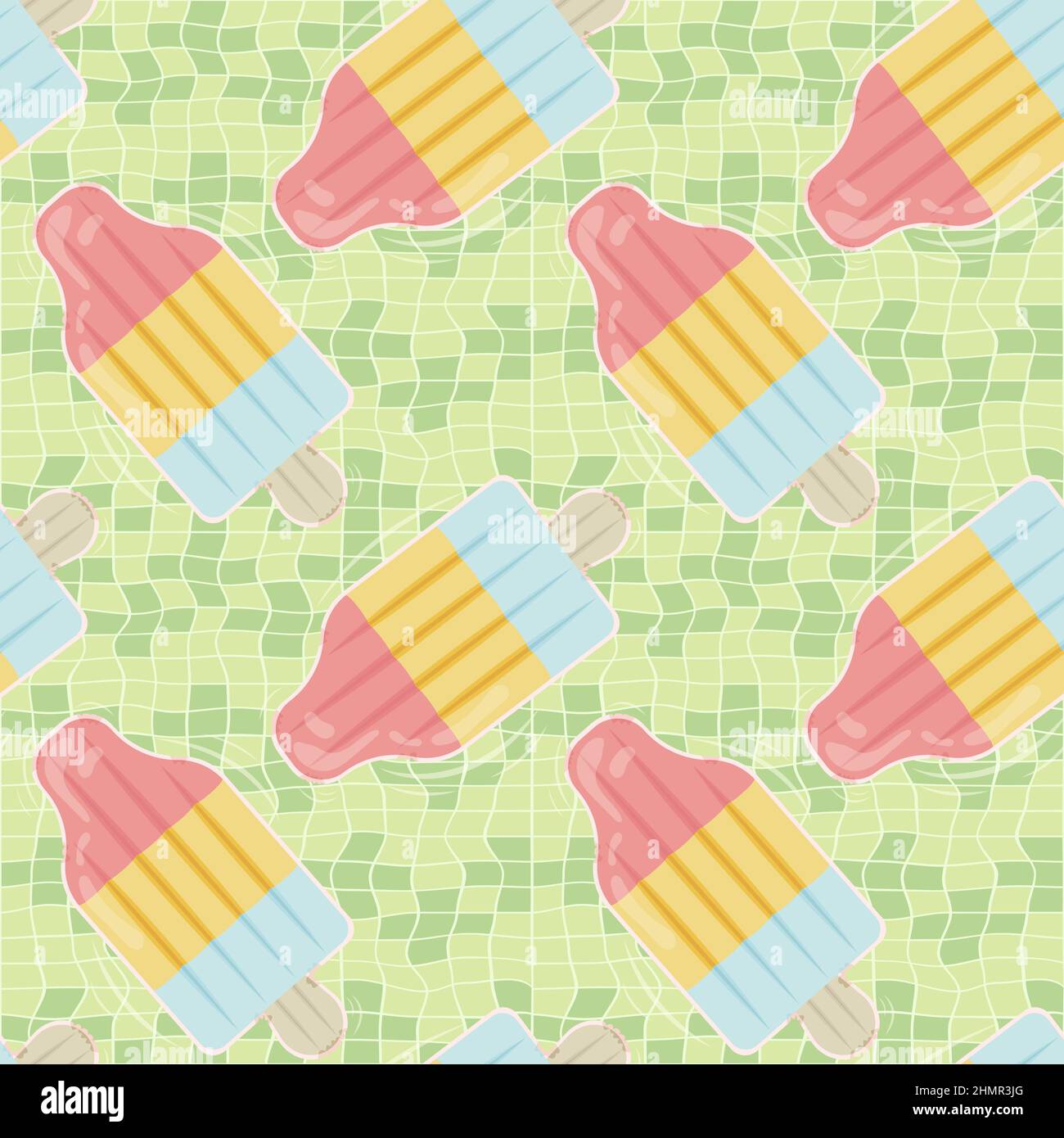 Seamless pattern with ice cream shaped inflatable mattresses for pool party, fabric background and banner Stock Vector