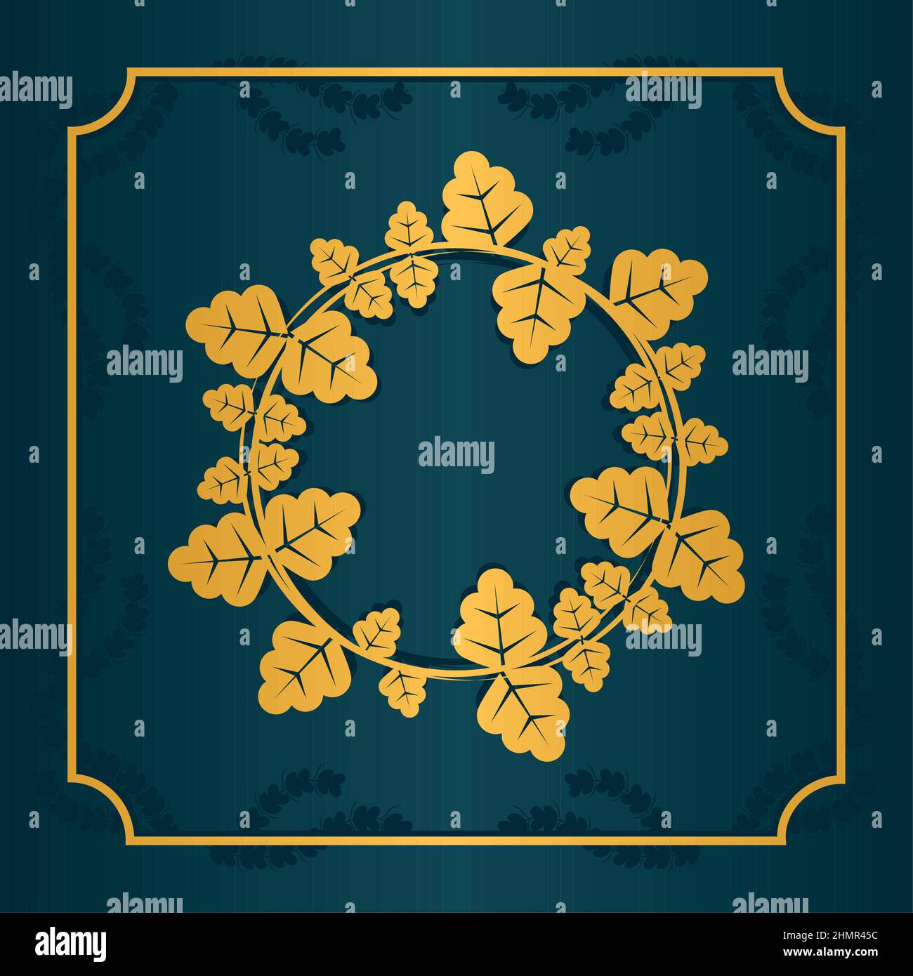 leaves wreath illustration with golden frame Stock Vector Image & Art ...