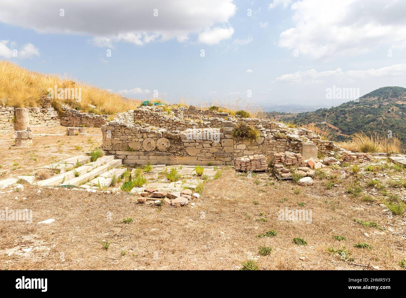 Sceneries of The Agora at Segesta Archaeological Park in Trapani, Sicily, Italy. Stock Photo