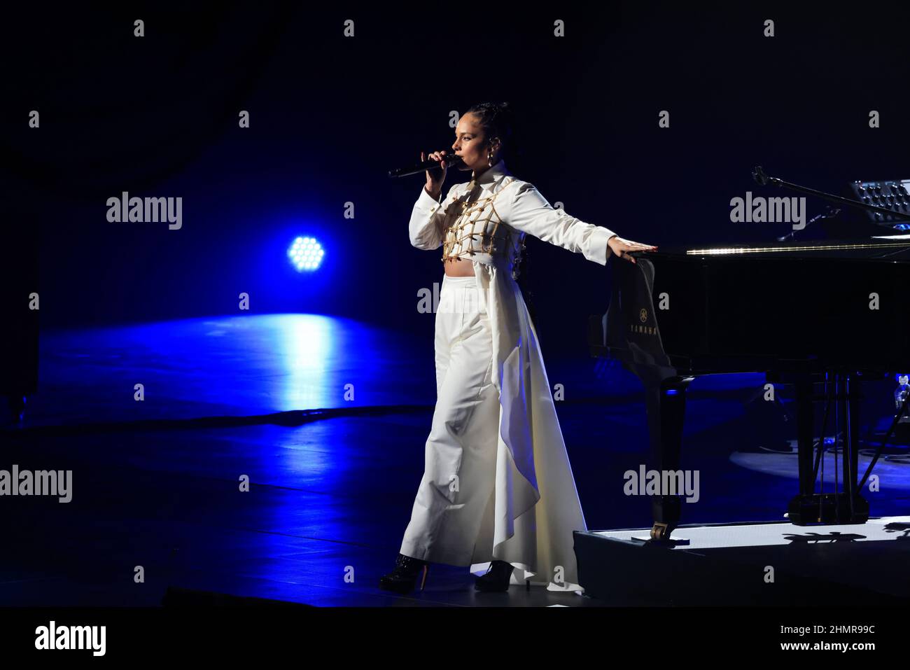 Alula, Saudi Arabia. 11th Feb, 2022. Alicia Keys performs during the 'One Night Only' concert in AlUla, Saudi Arabia, Feb. 11, 2022. Credit: Wang Haizhou/Xinhua/Alamy Live News Stock Photo
