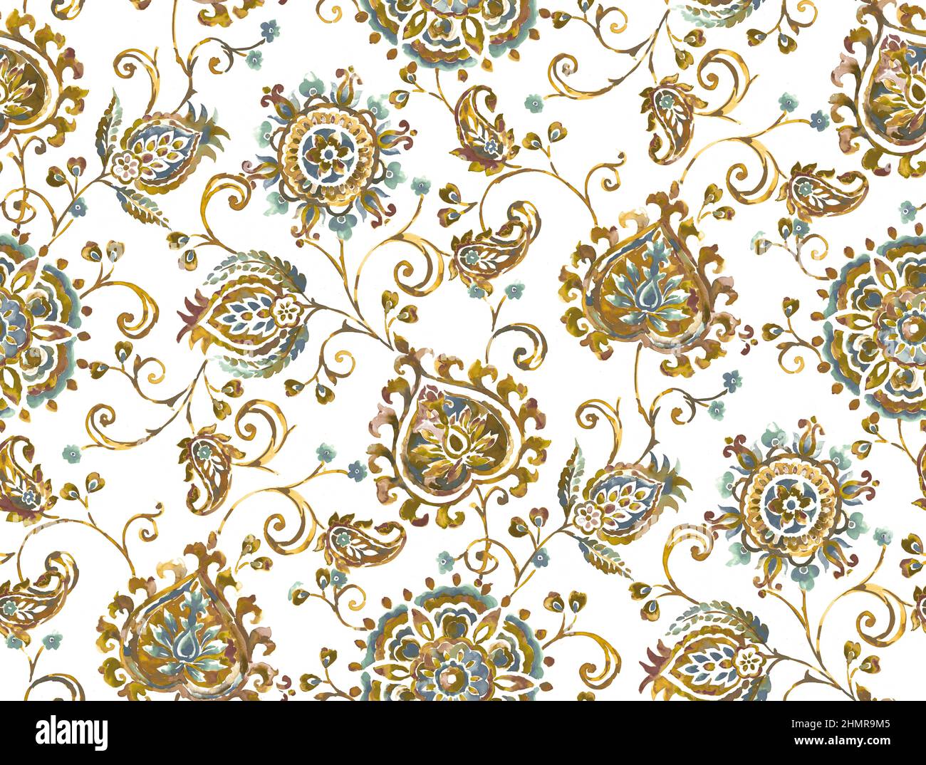 hand painted Paisley Allover Pattern Stock Photo