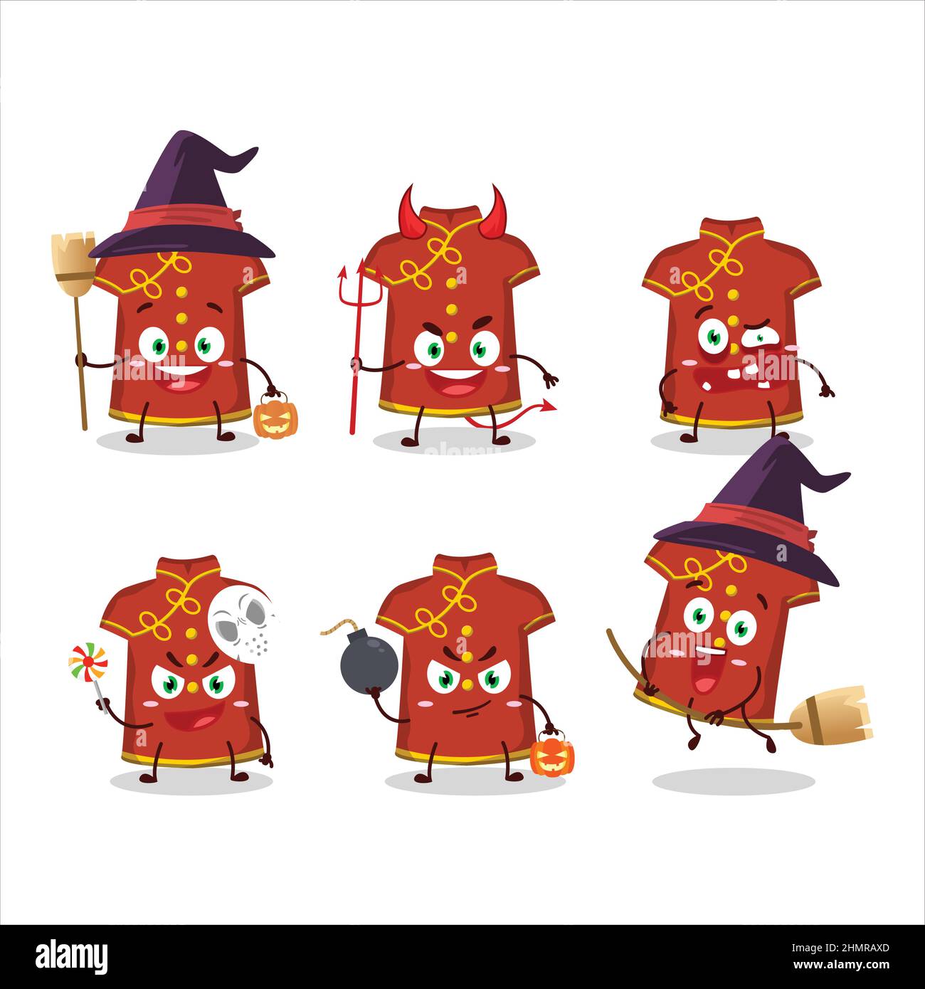 Halloween expression emoticons with cartoon character of red clothing ...